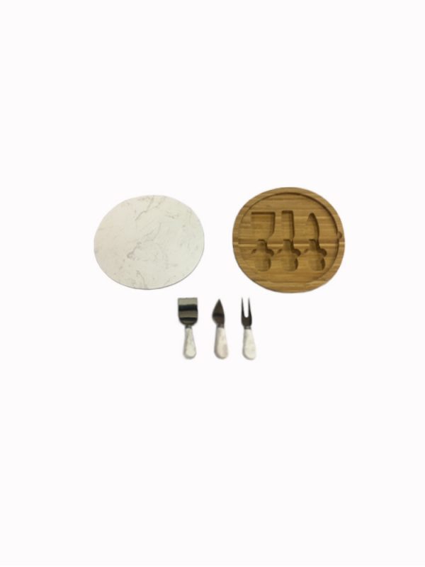 White Marble and Wooden Cheese Serving Board